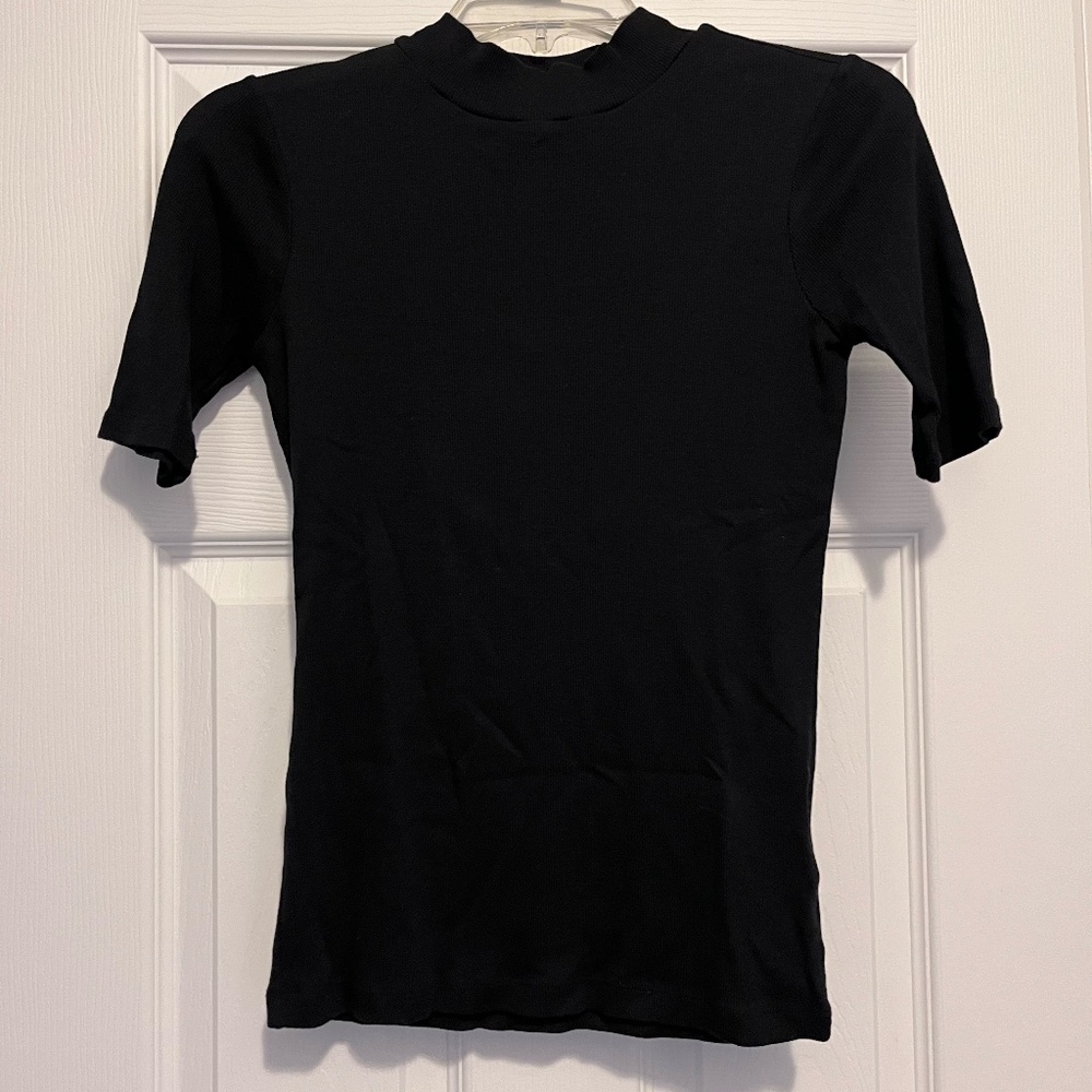 Madewell Mock Turtleneck Short Sleeve Tee in Black Sz XXS